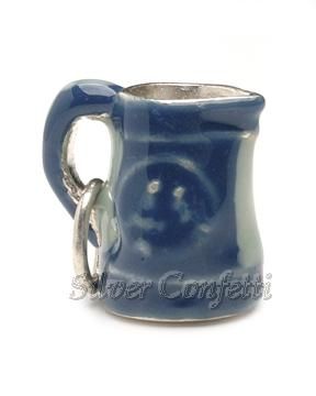 Sterling Silver BLUE STONEWARE PITCHER Charm Pendant  