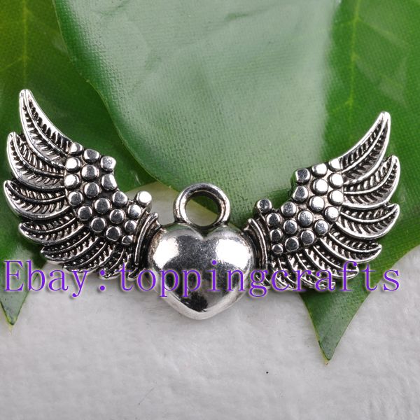 FREE SHIP 30pcs Tibetan Silver Heart Wing Charms TP5595  