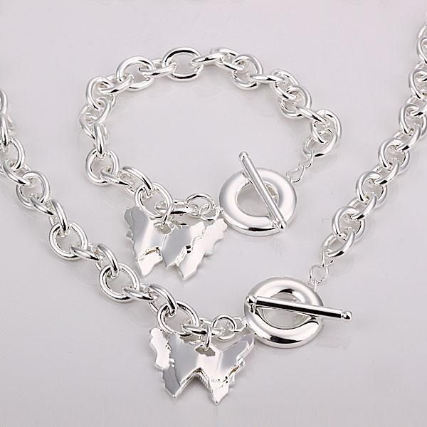 Silver EP Fancy Double Butterfly TO Necklace&Bracelet  