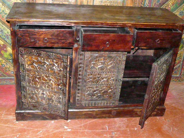 Tribal Carving Sideboard Antique Chest India Furniture  