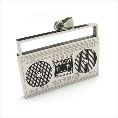 Stainless Steel Classic Cassette Radio Pendant Chain Necklace PL158 