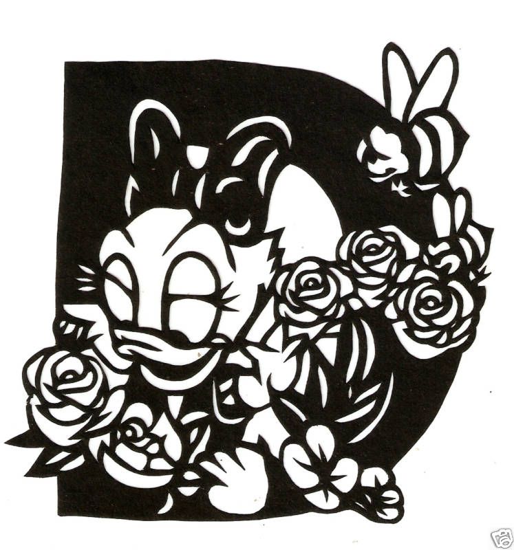 Daisy Duck Letter D Chinese Paper Cutting ~roses flower  