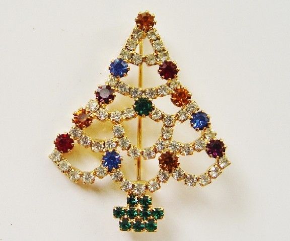 Gorgeous Open Back Vintage Christmas Tree Brooch Pin  