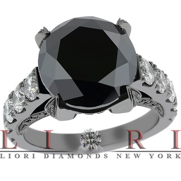 10.01 CARAT NATURAL BLACK DIAMOND ENGAGEMENT RING 14K  