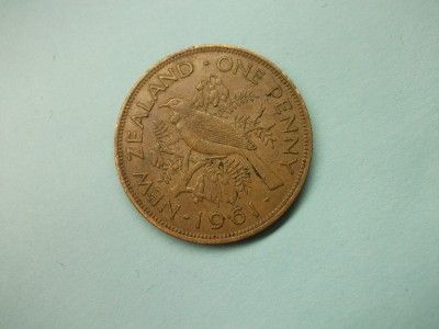 1961 ELIZABETH II NEW ZEALAND ONE PENNY COIN  