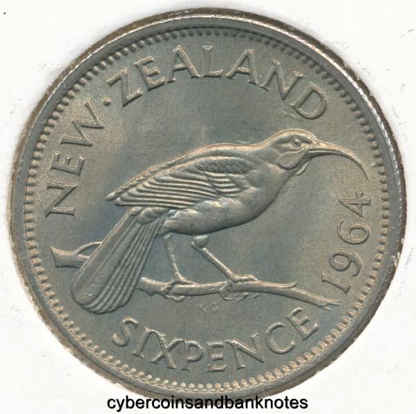 NEW ZEALAND   1964 Sixpence, Elizabeth II   Gem Unc  