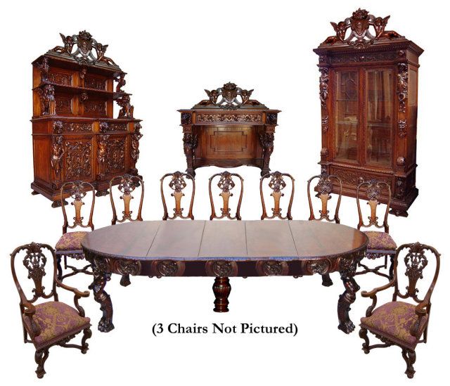 42.6472 16 Pc. European Style Walnut Rococo Dining Set by R.J. Horner 