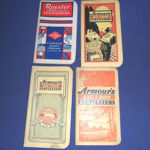 Four Fertilizer note booklets, Armour, 1935, 1938, 1939, Royster, 1943 