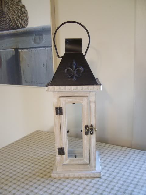 French Country Shabby Cottage FLEUR DE LIS LANTERN Tin Whitewash 