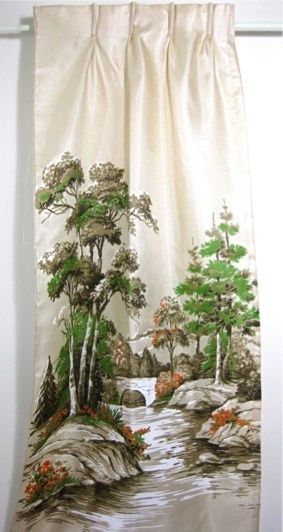   Vtg 50s Forest Tree Atomic Mid Century Fiberglass Curtain Drape Fabric