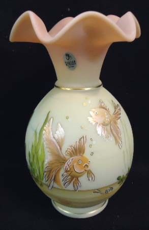 Fenton Hand Painted Veil Tail Habitat on Burmese Vase  