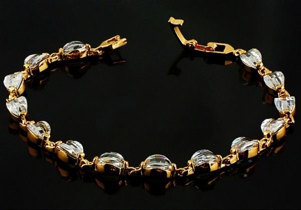 Vogue White Gems 14k Yellow Gold Filled Bracelet H T2  