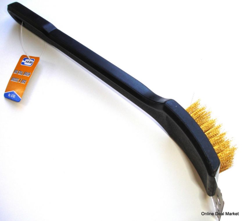 Barbeque BBQ Grill Brush Brass Bristles & Scraper Tool  