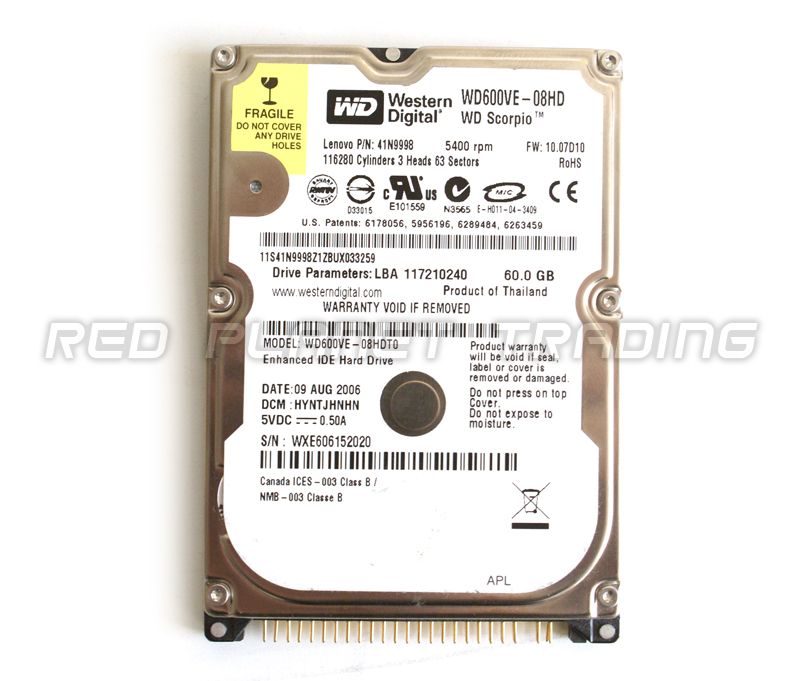   Digital Scorpio 60GB IDE Ultra ATA Hard Drive WD600VE 08HD 5400  