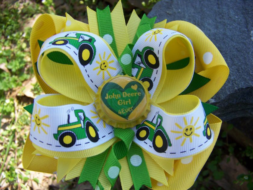 JOHN DEERE TRACTOR GIRL 4 EVER BOTTLECAP HAIRBOW  