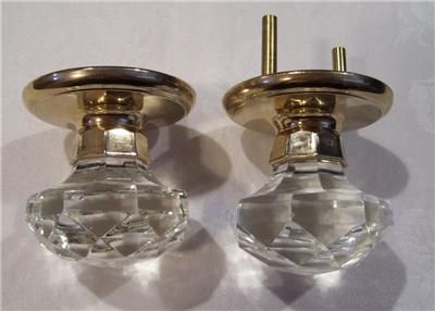 Vintage Austrian Lead Crystal Brass Passage Doorknob Set  