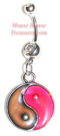 CUSTOM MOOD YING YANG DANGLE BELLY RING CHANGES COLOR  