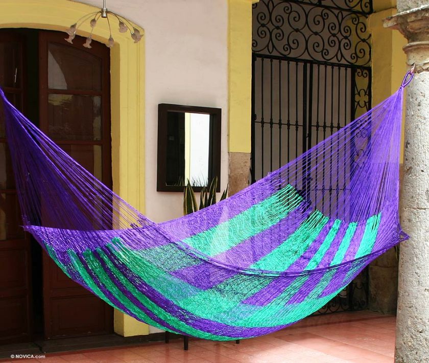 Green & Purple Striped Handmade Nylon Summer Hammock Other Home 