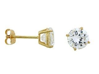 14K Solid Gold 6mm CZ Stud Earrings 2 ct Basket Setting  