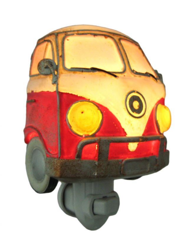 Red / White Hippie Van Plug In Night Light Bus 60`s  