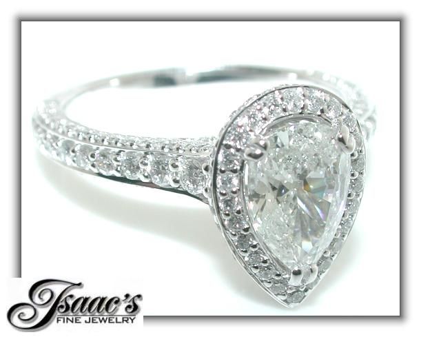 CT PEAR Diamond FILIGREE Engagement RING 14KW  