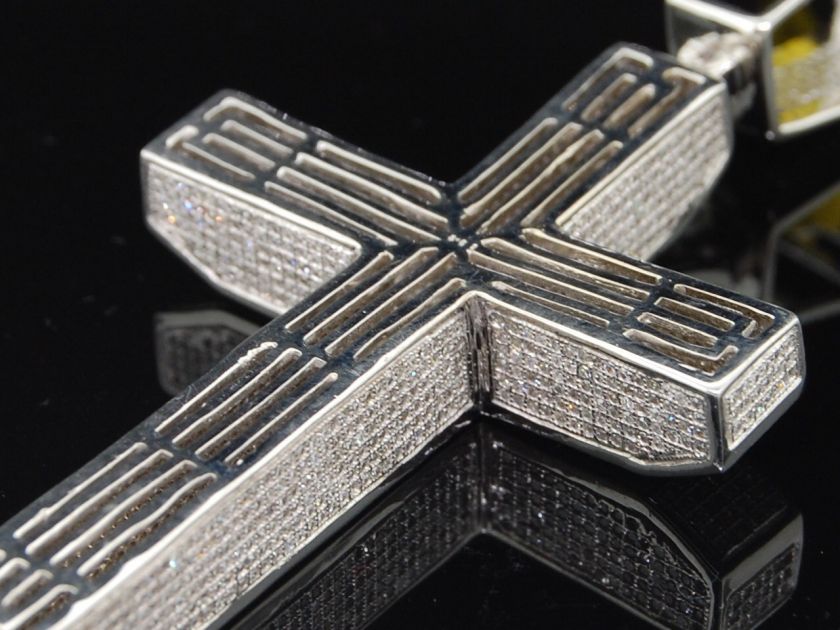 MENS WHITE GOLD PAVE DIAMOND CURVED CROSS CHARM PENDANT  