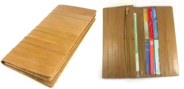 HAND MADE EEL SKIN LEATHER SLIM LONG WALLET PURSE / NEW  