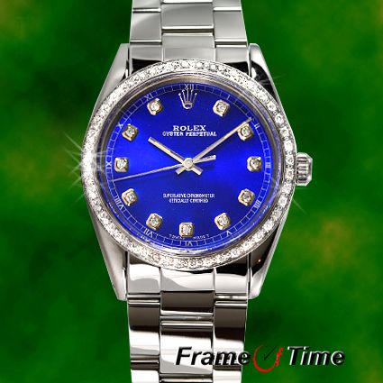 Rolex Mens Oyster Perpetual Diamond Blue Steel Watch  