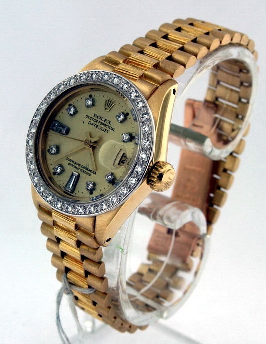 Rolex President 18k Bark finish Diamond Ladies watch  