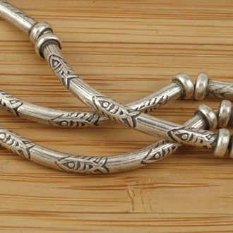 HIZE SB595 Thai Karen Hill Tribe Silver 6 CURVE TUBE Beads 34mm  