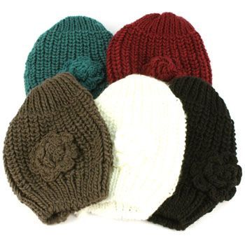   Slouchy Crochet Flower Knit Beanie Skull Stretchy Ski Cap Hat Black